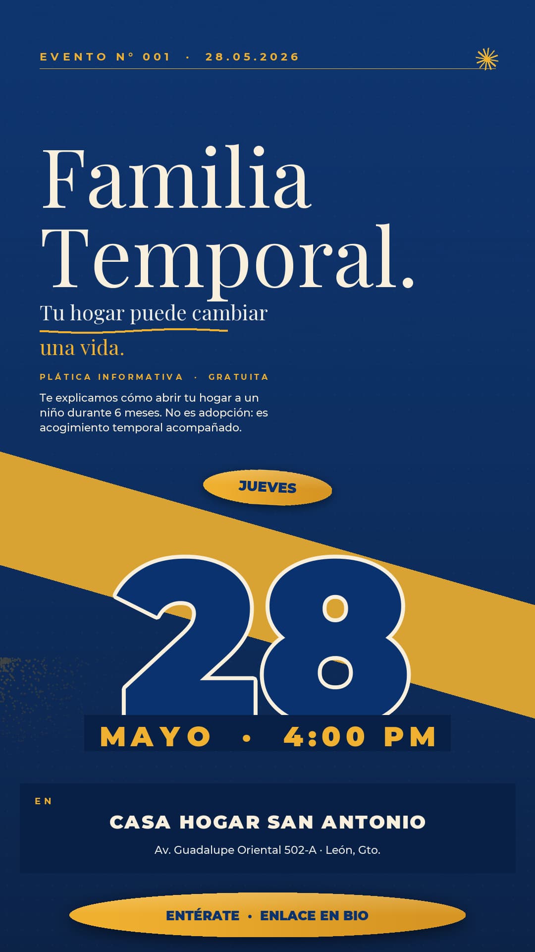 Sesión informativa Familia Temporal — 28 de mayo, 4 pm, Casa Hogar San Antonio