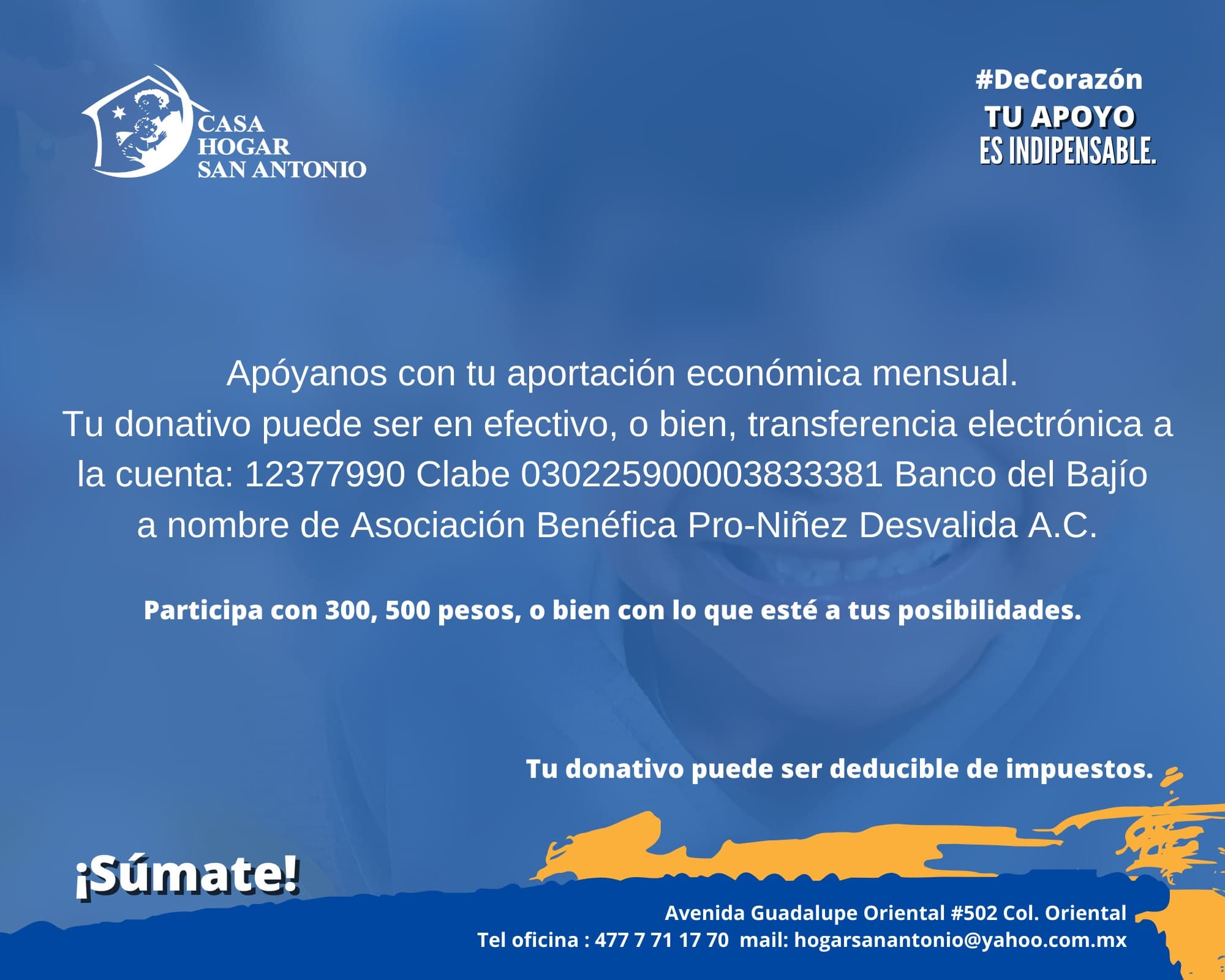 Apóyanos con tu aportación económica mensual